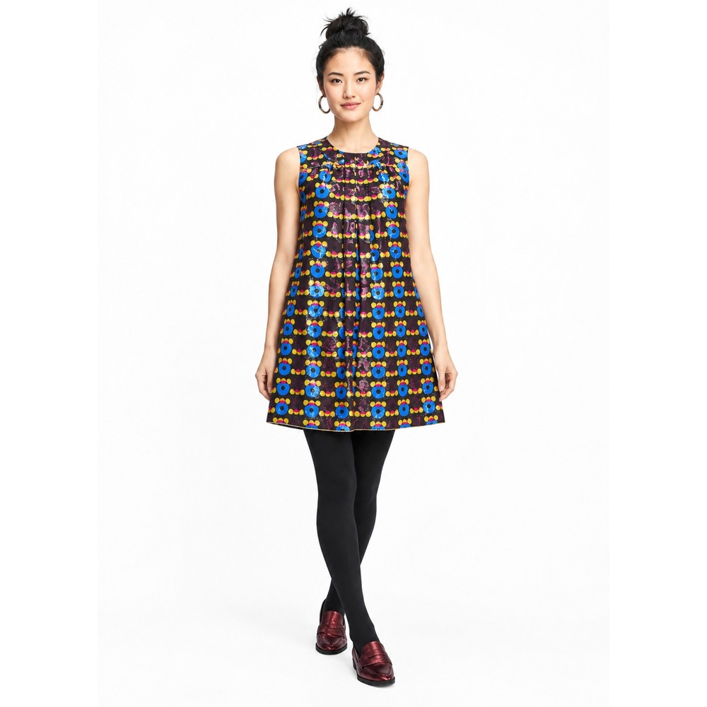 Anna Sui Dress Womens 1X Multicolor Geometric Scoop Neck Sleeveless Jacquard